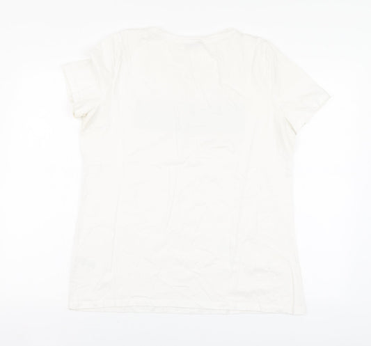 Papaya Womens White Geometric Cotton Basic Polo Size 16 Round Neck