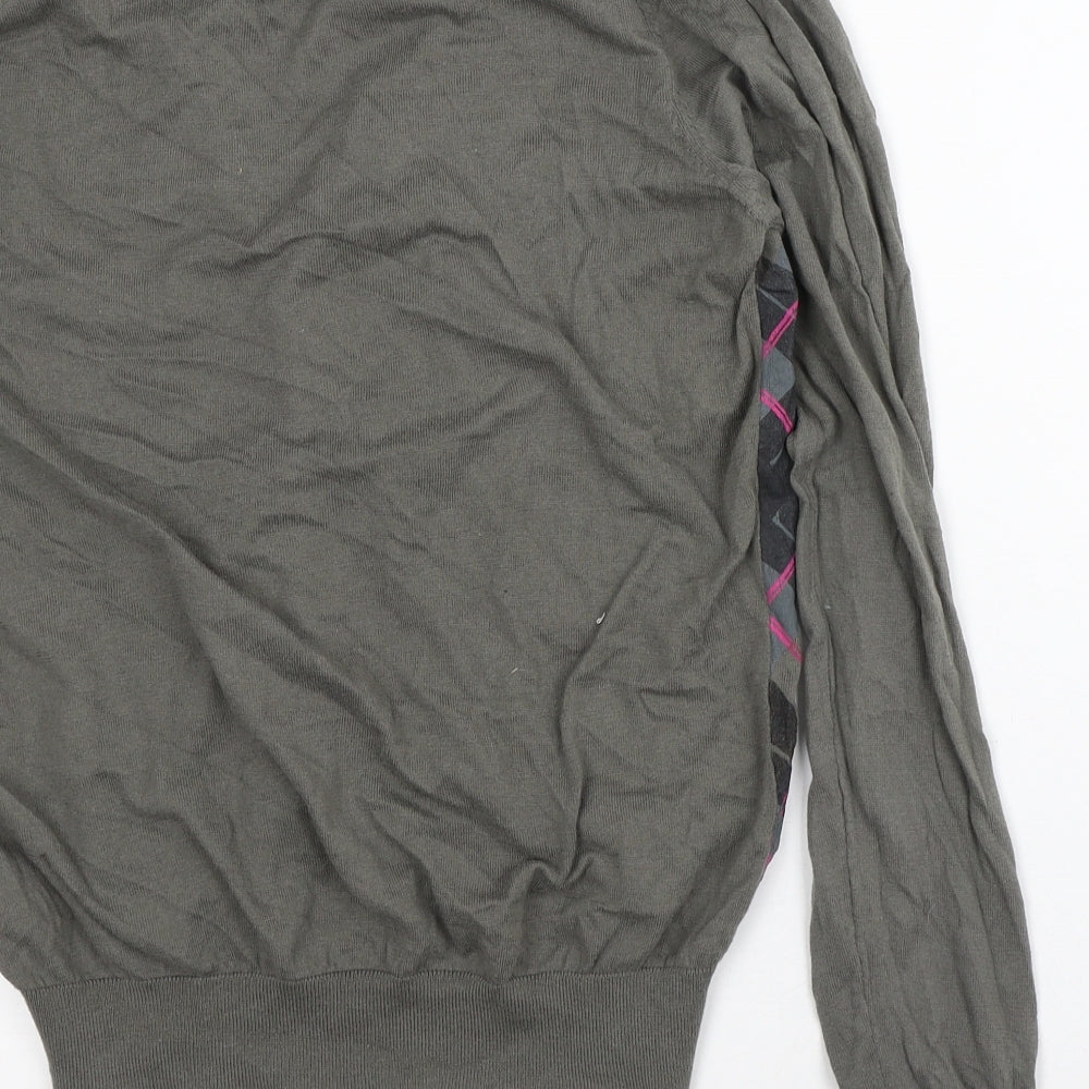 River Island Mens Green V-Neck Geometric Cotton Cardigan Jumper Size L