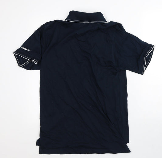 MDGolf Mens Blue Striped Polyester Polo Size M Collared