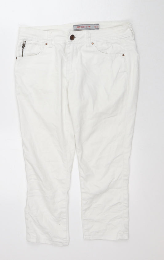 Dunnes Womens White Cotton Capri Jeans Size 10 L22 in Regular