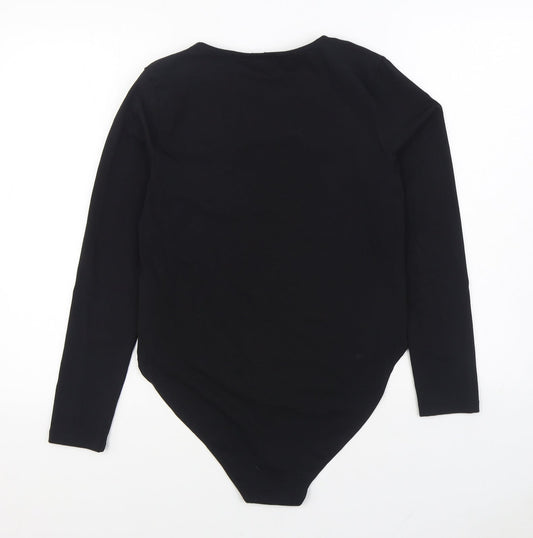New Look Womens Black Cotton Bodysuit One-Piece Size 16 Button