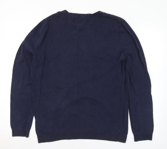 Topman Mens Blue Crew Neck Cotton Pullover Jumper Size M