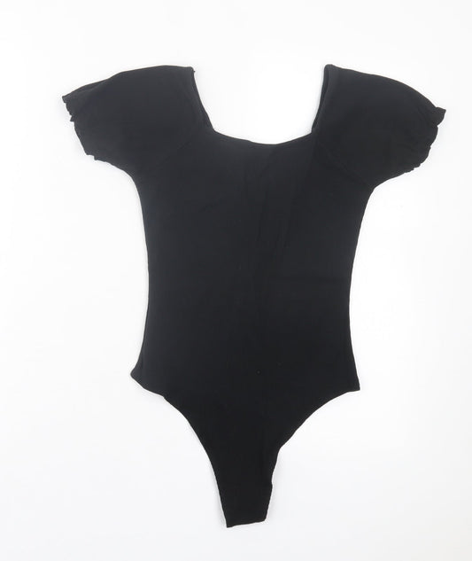 Primark Womens Black Cotton Bodysuit One-Piece Size S Button