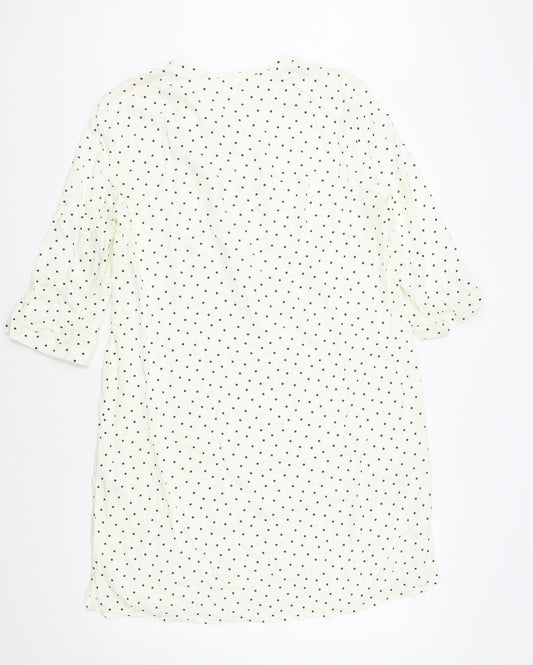 H&M Womens Ivory Polka Dot Viscose Shift Size 8 Round Neck Button