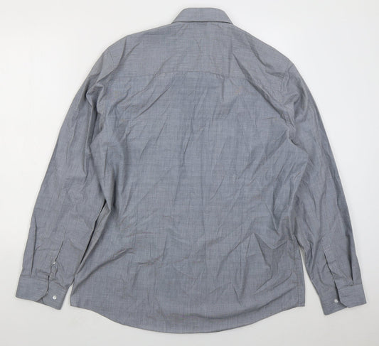 Taylor & Wright Mens Blue Cotton Button-Up Size 17 Collared Button