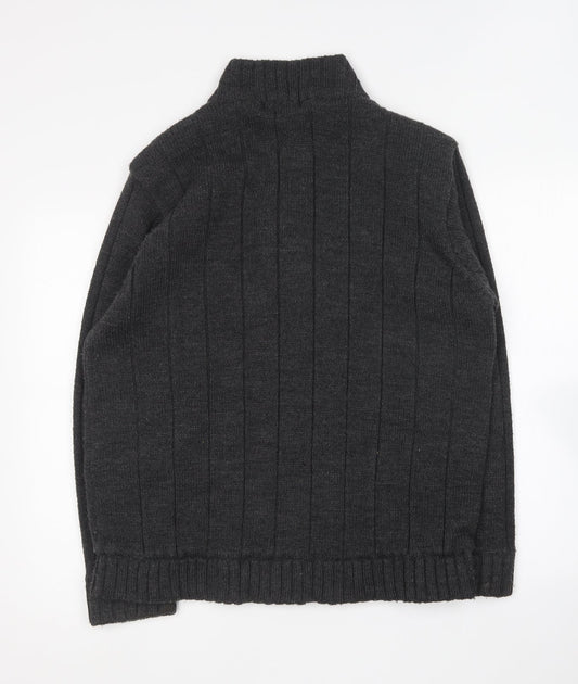 EWM Mens Grey Collared Acrylic Full Zip Jumper