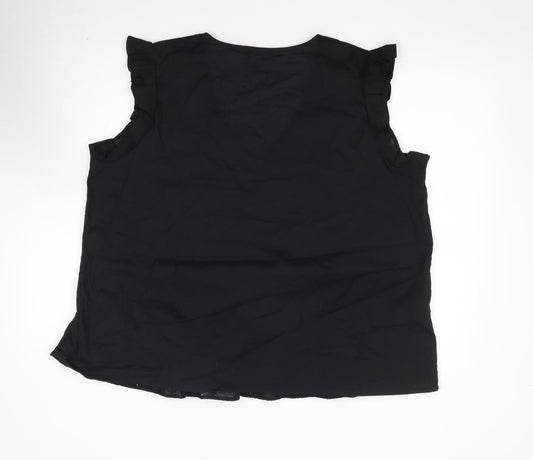 Dunnes Womens Black 100% Cotton Jersey Blouse Size XL V-Neck