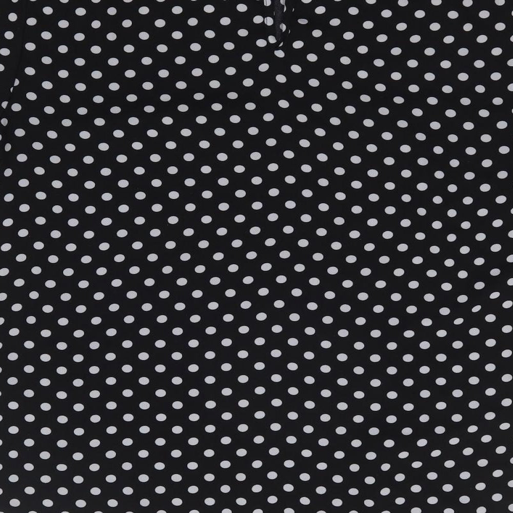 Papaya Womens Black Polka Dot Polyester Jersey Blouse Size 12 Round Neck
