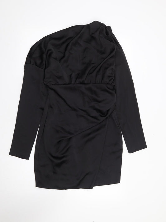 ASOS Womens Black Polyester Bodycon Size 10 One Shoulder Zip