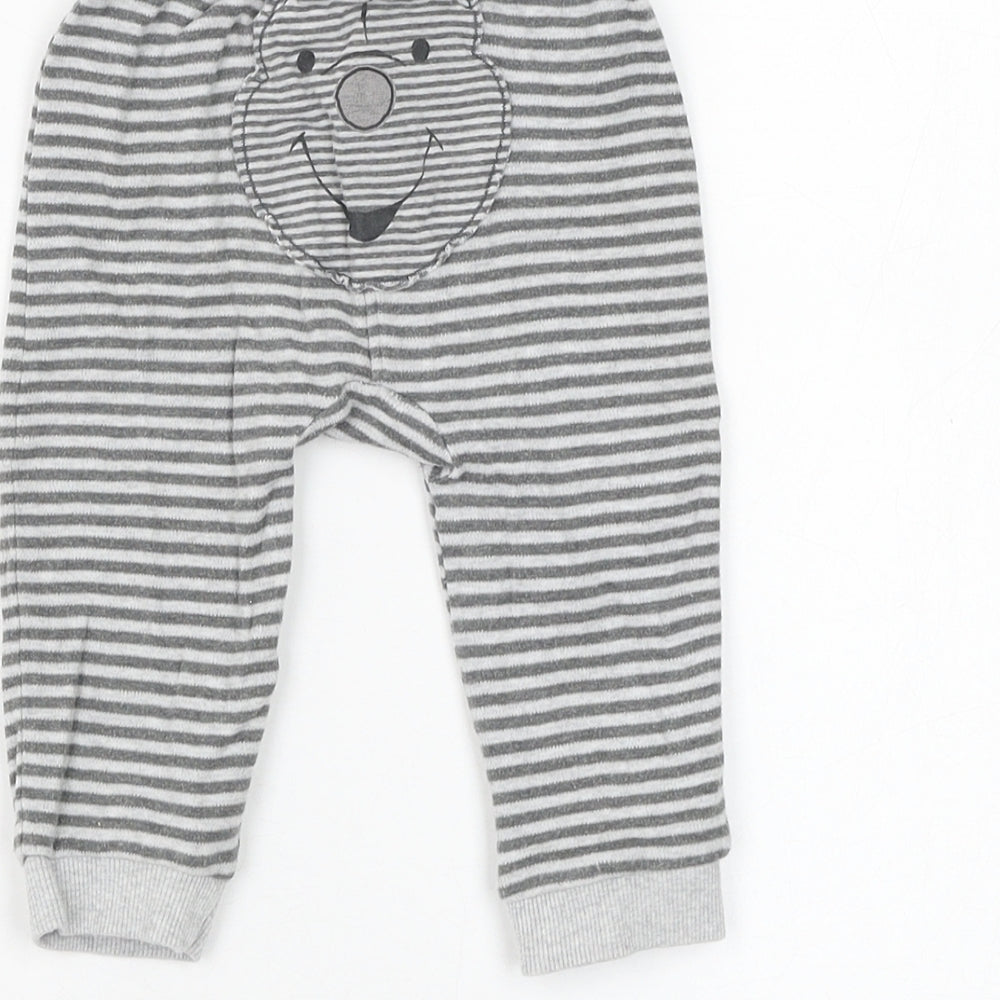 George Boys Grey Striped Cotton Jogger Trousers Size 6-9 Months Pullover - Winnie The Pooh