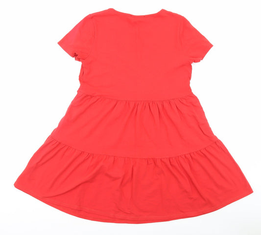 Very Womens Red Cotton A-Line Size 10 Round Neck