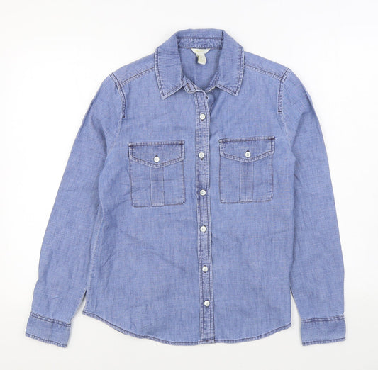 Womens UK Size S FOREVER 21 Blue Basic Button-Up