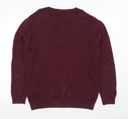 George Mens Red V-Neck Cotton Pullover Jumper Size M