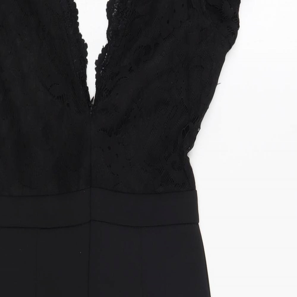 Missguided Womens Black Polyester Bodycon Size 8 V-Neck Zip - Lace Detail