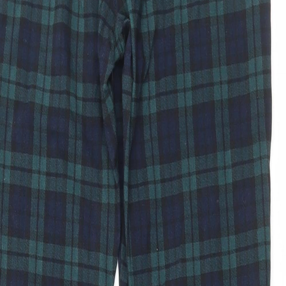 Primark Womens Green Plaid Elastane Trousers Size 10 L26.5 in Regular