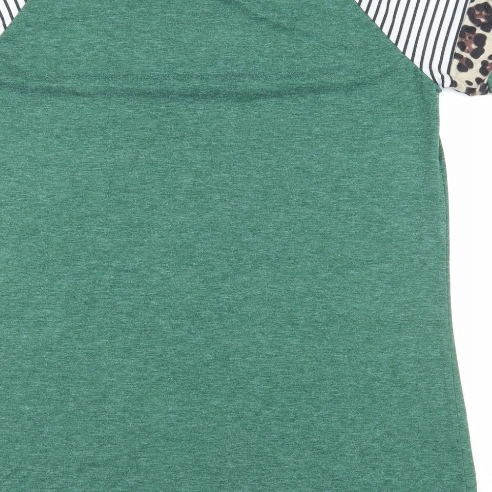 SheIn Womens Green Animal Print Cotton Basic T-Shirt Size M Round Neck
