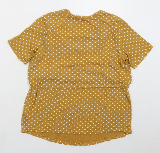 Boohoo Womens Yellow Polka Dot Viscose Basic T-Shirt Size 8 Crew Neck