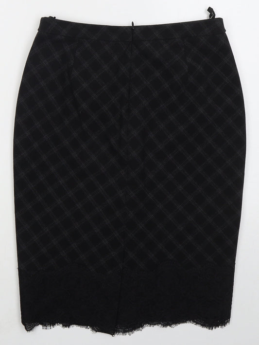 Marks and Spencer Womens Black Check Polyester Straight & Pencil Skirt Size 10 Zip
