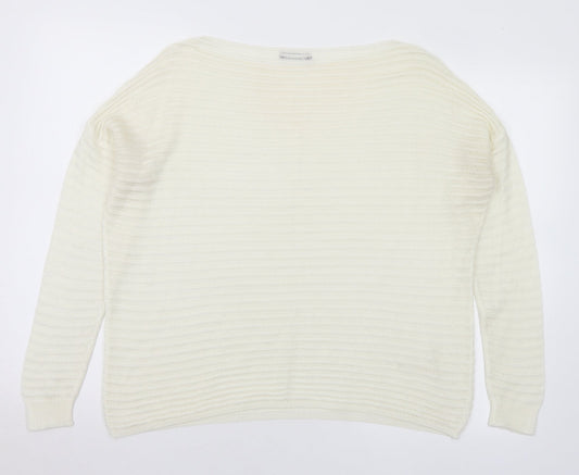 Womens UK Size L Sisley White Pullover Jumper