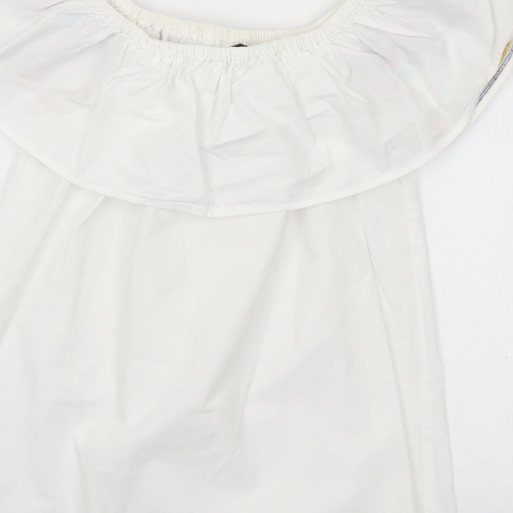 F&F Womens Multicoloured Floral Cotton Basic T-Shirt Size 6 Off the Shoulder