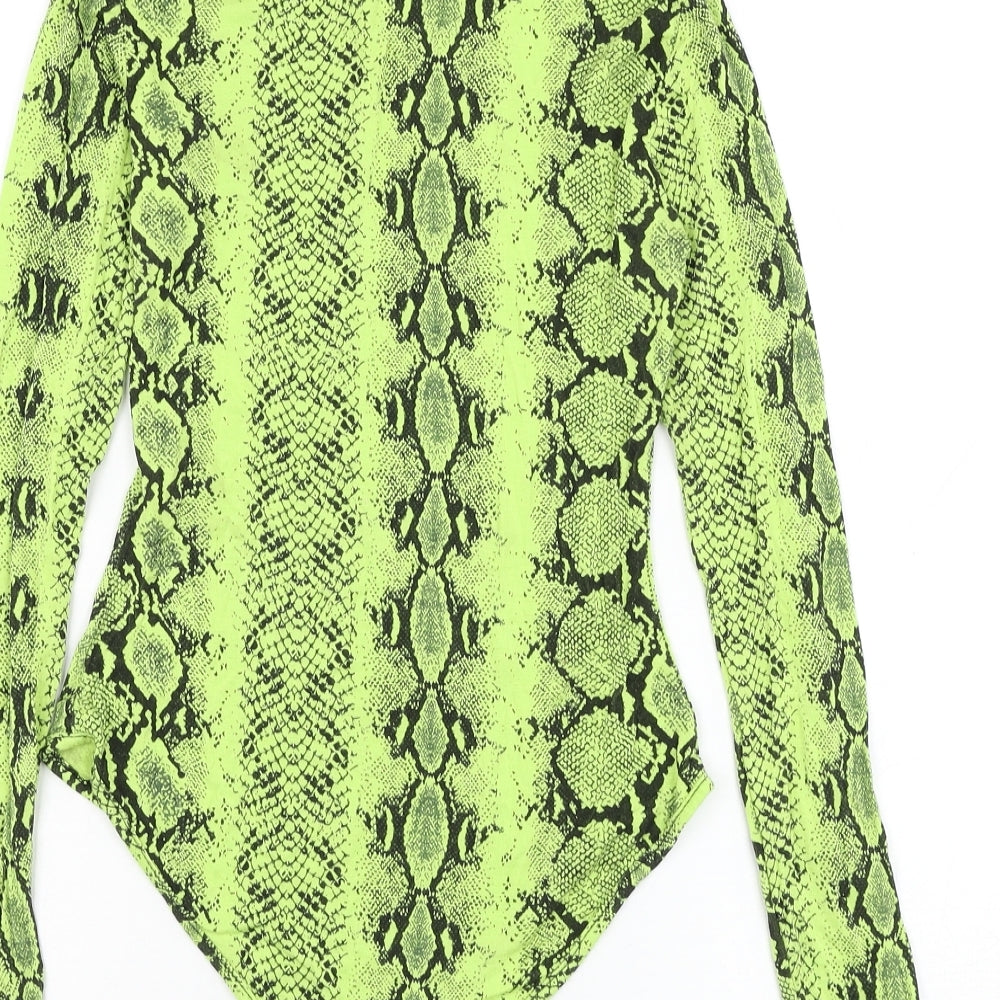 Boohoo Womens Green Animal Print Viscose Bodysuit One-Piece Size 10 Hook & Loop
