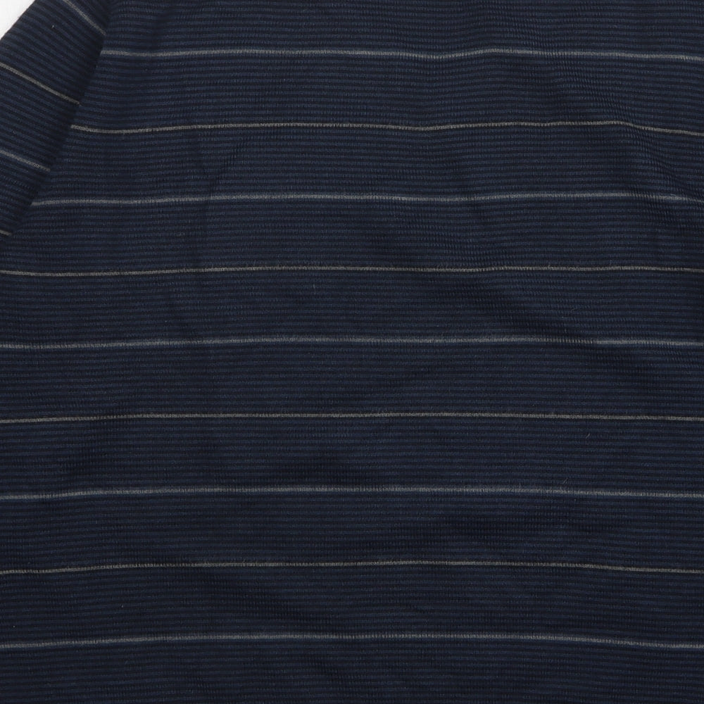 Autograph Womens Blue V-Neck Striped Acrylic Pullover Jumper Size L