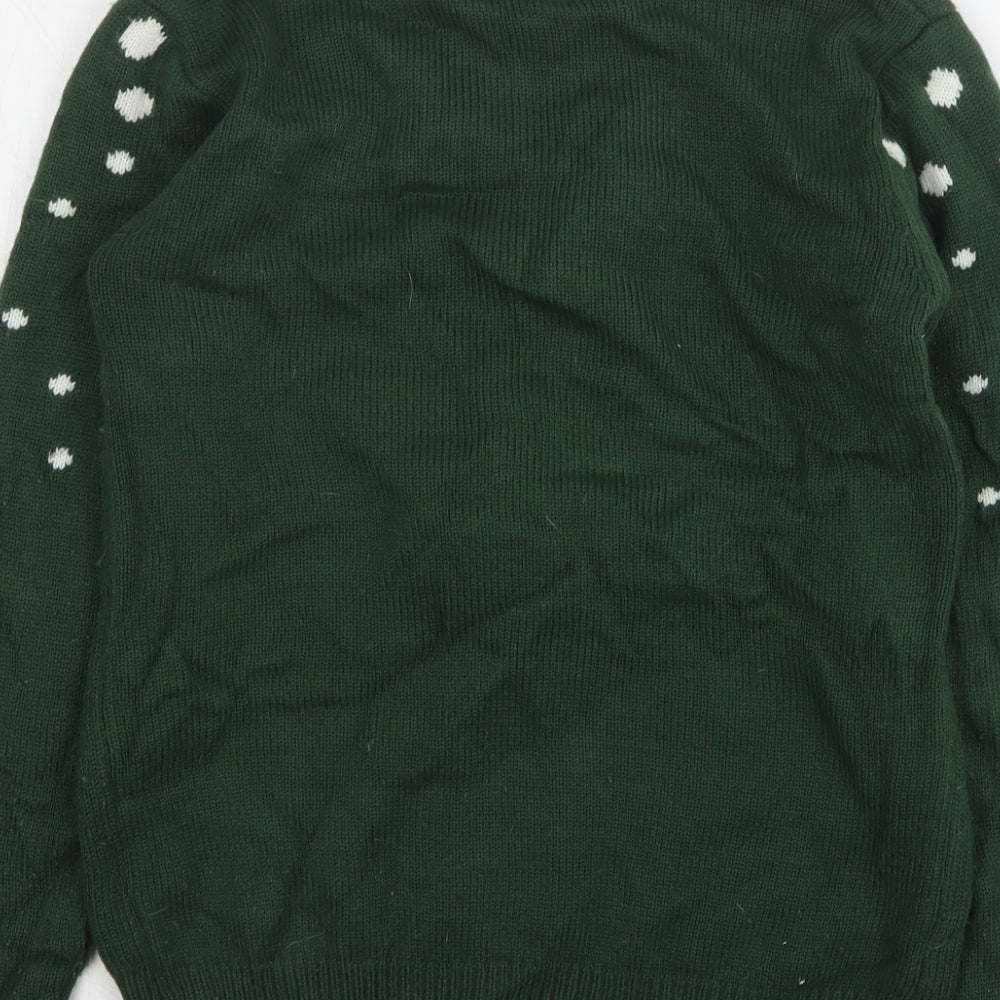 Cedar Wood State Mens Green Round Neck Polka Dot Polyester Pullover Jumper Size S - Christmas