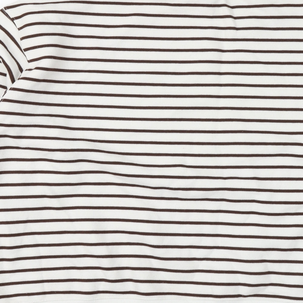 New Look Womens White Striped Cotton Pullover Hoodie Size L