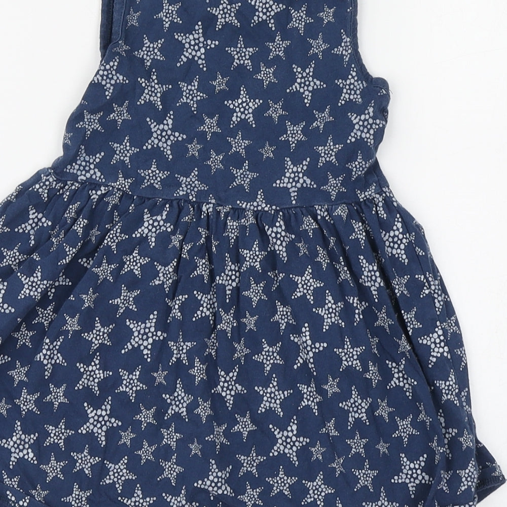 F&F Girls Blue Geometric Cotton Skater Dress Size 18-24 Months Round Neck