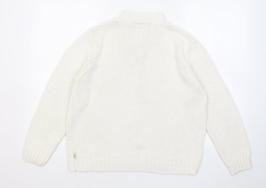 Liz Claiborne Womens White V-Neck Acrylic Pullover Jumper Size M