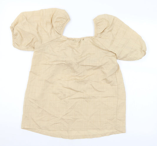 F&F Womens Gold Check Viscose Basic Blouse Size 6 Off the Shoulder