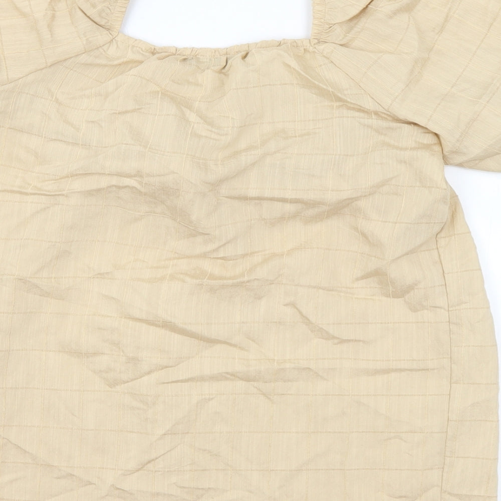 F&F Womens Gold Check Viscose Basic Blouse Size 6 Off the Shoulder