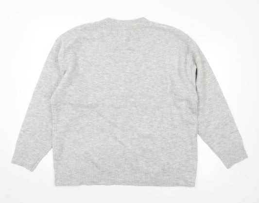 Primark Womens Grey V-Neck Acrylic Pullover Jumper Size 14 - 14-16