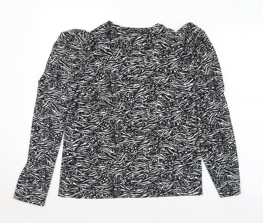 F&F Womens Black Geometric Polyester Basic Blouse Size 8 Round Neck