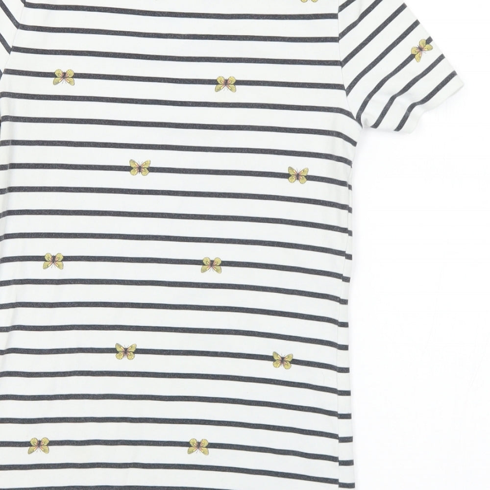 F&F Womens Multicoloured Striped Cotton Basic T-Shirt Size 6 Boat Neck