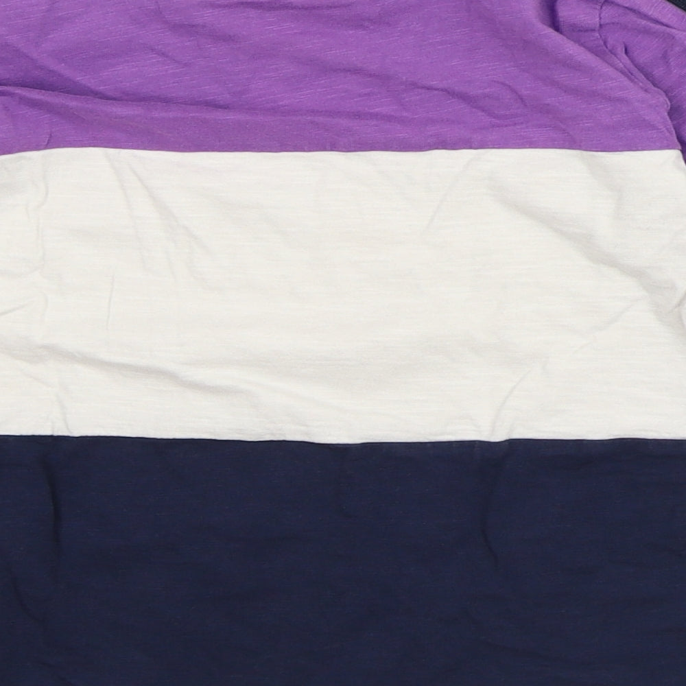 NEXT Girls Purple Striped Cotton Basic T-Shirt Size 6-7 Years Crew Neck