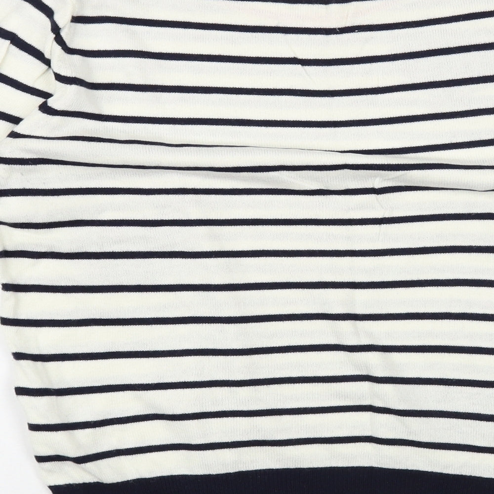 NEXT Womens White Crew Neck Striped Acrylic Pullover Jumper Size 8 - Hearts