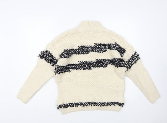 TU Womens Ivory Mock Neck Striped Acrylic Pullover Jumper Size 8