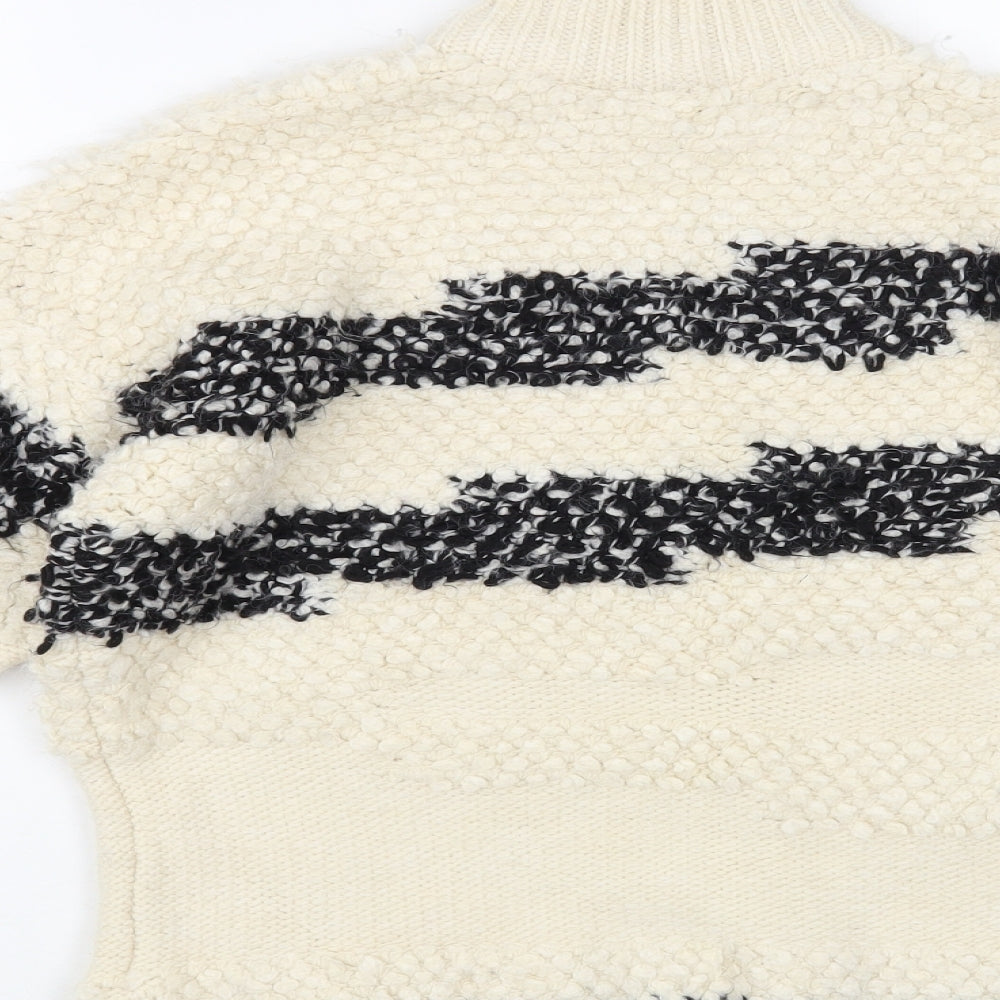 TU Womens Ivory Mock Neck Striped Acrylic Pullover Jumper Size 8