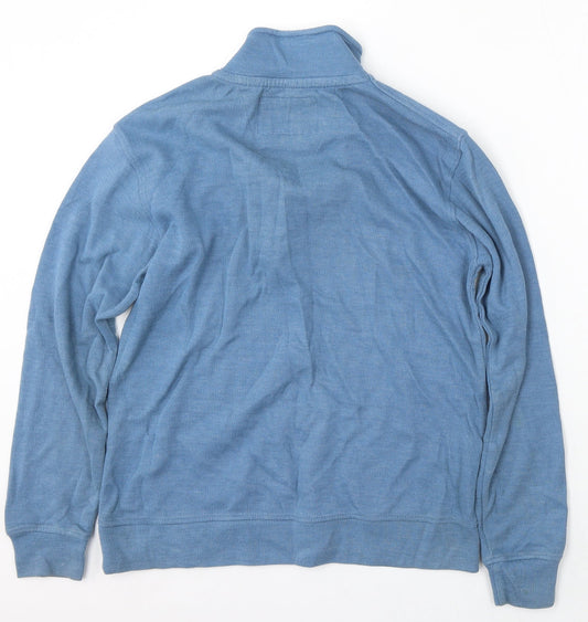 Sand Stone Mens Blue Mock Neck Cotton Pullover Jumper Size M