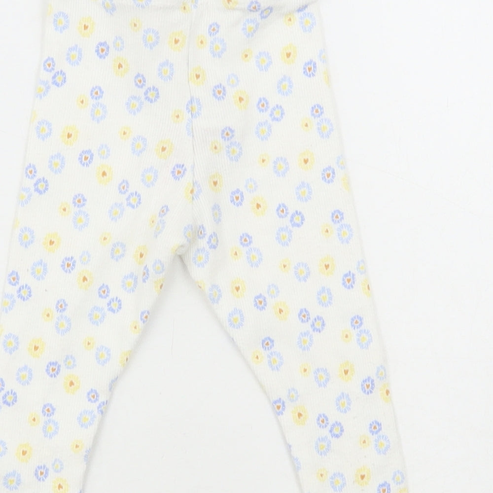 Primark White Floral Cotton Jogger Leggings Size 6-9 Months - Daisy Duck