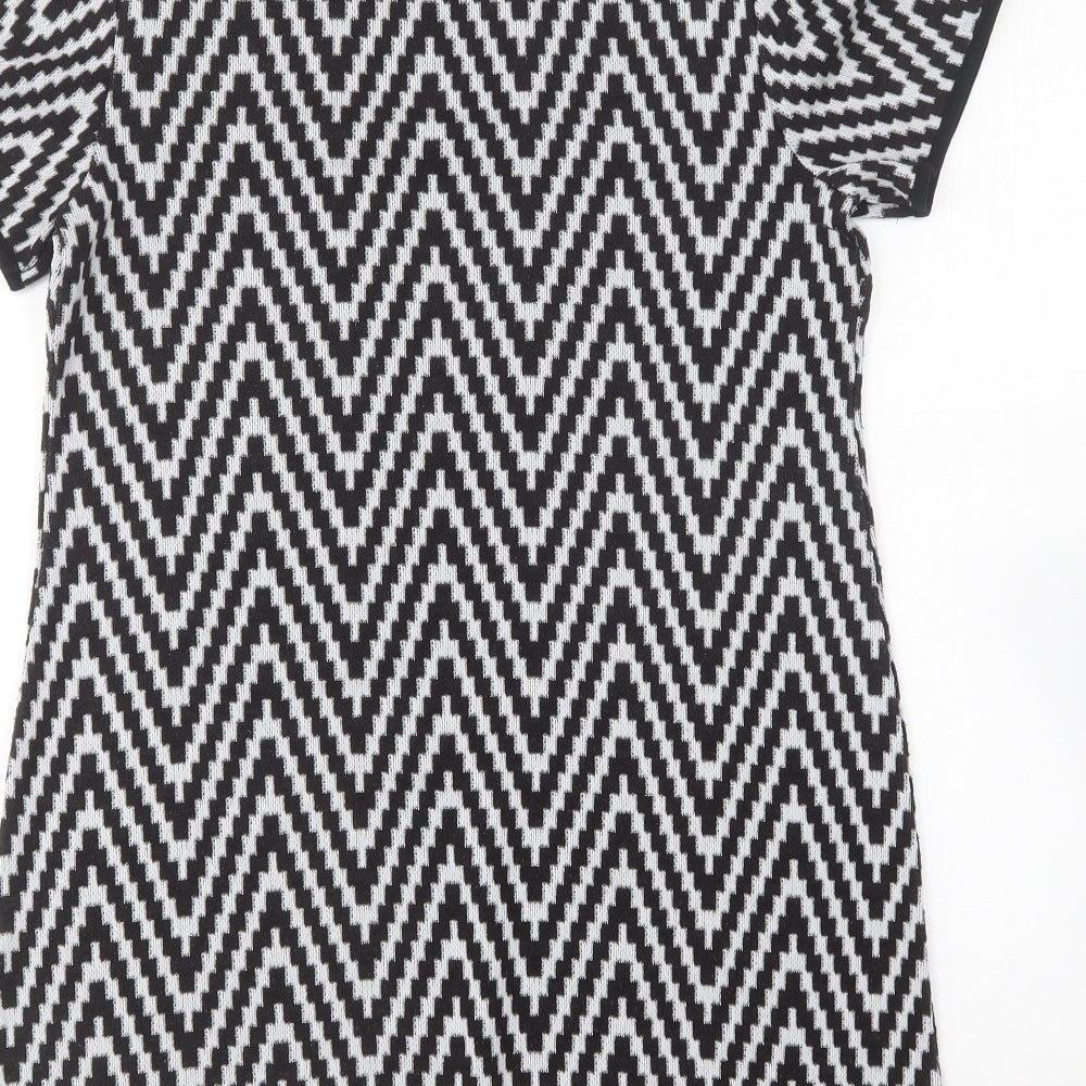 Dorothy Perkins Womens Black Geometric Polyester Shift Size 10 Round Neck
