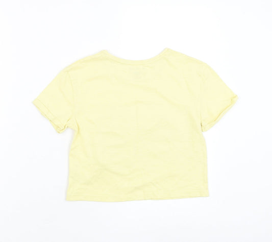 F&F Girls Yellow Cotton Basic T-Shirt Size 7-8 Years Round Neck Pullover - Rabbit