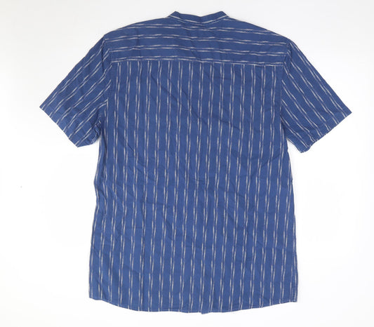 George Mens Blue Striped Cotton Button-Up Size XL Crew Neck Button