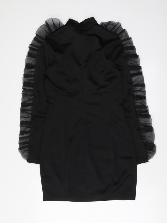 Boohoo Womens Black Polyester A-Line Size 10 High Neck