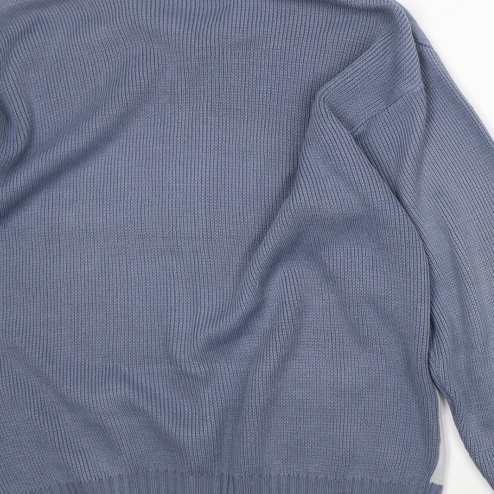 Premier Mens Blue Collared Striped Acrylic Full Zip Jumper Size M