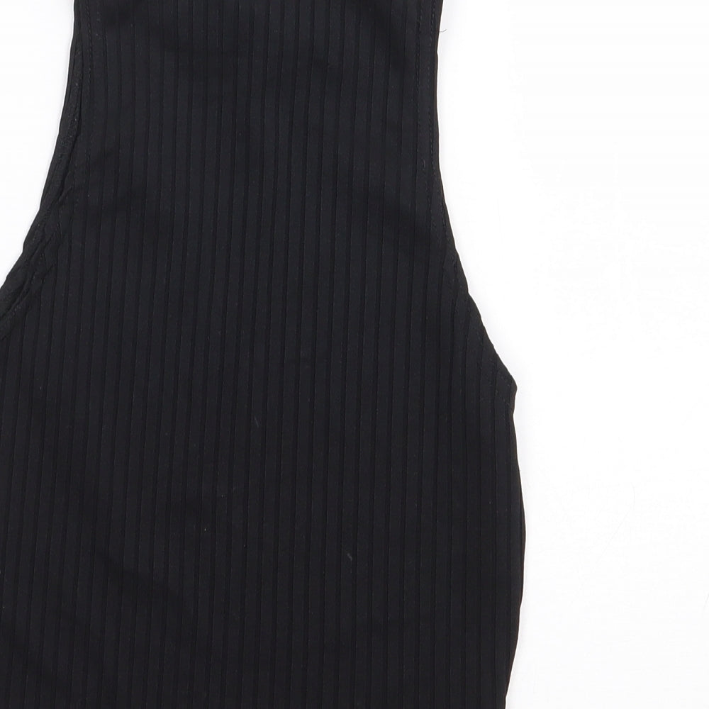 Parisian Womens Black Polyester Cropped Tank Size 8 Mock Neck