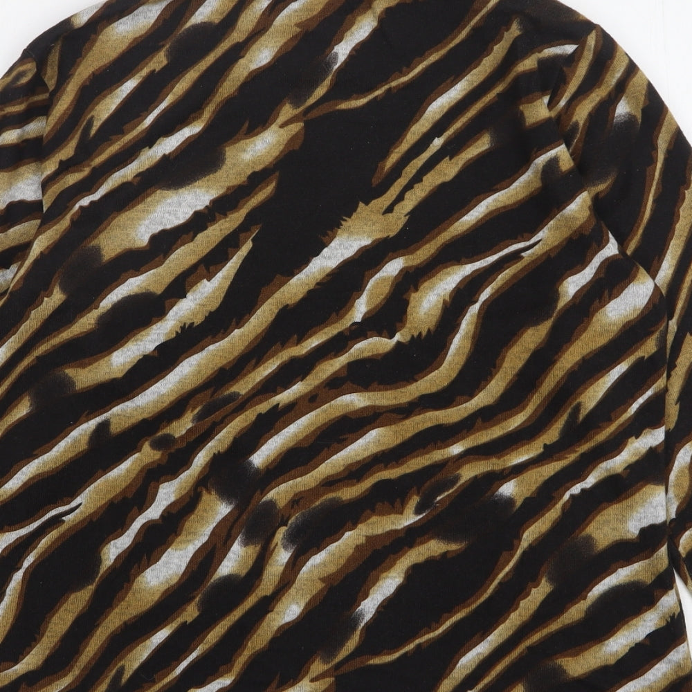 First Avenue Womens Multicoloured High Neck Animal Print Polyester Pullover Jumper Size M