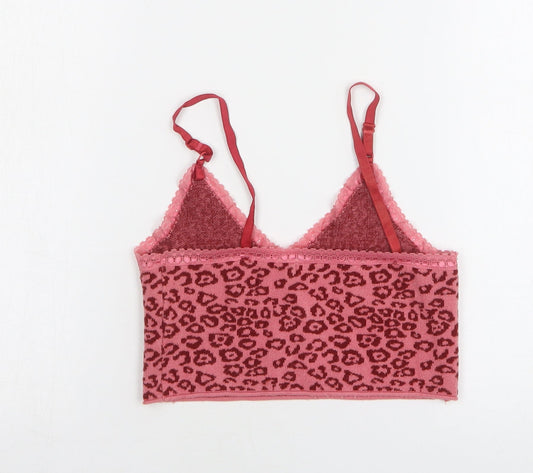 Shein Womens Pink Animal Print Polyester Cropped Tank Size 8 V-Neck