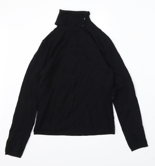 AMARANTO Womens Black Roll Neck Polyester Pullover Jumper Size S